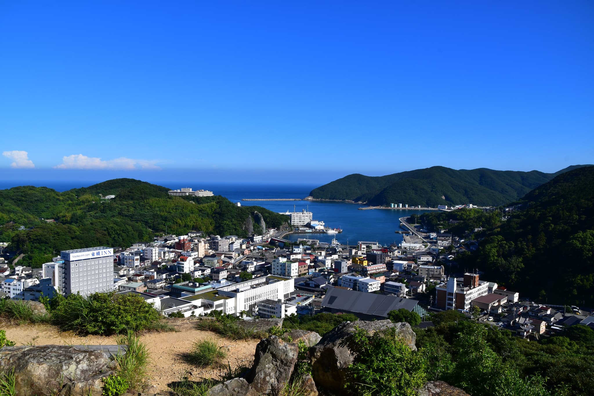 清水山城と宿泊予定の東横イン対馬厳原